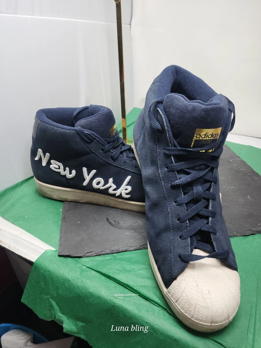 Adidas Men's Navy Suede High-Top Sneakers with White Shell Toe